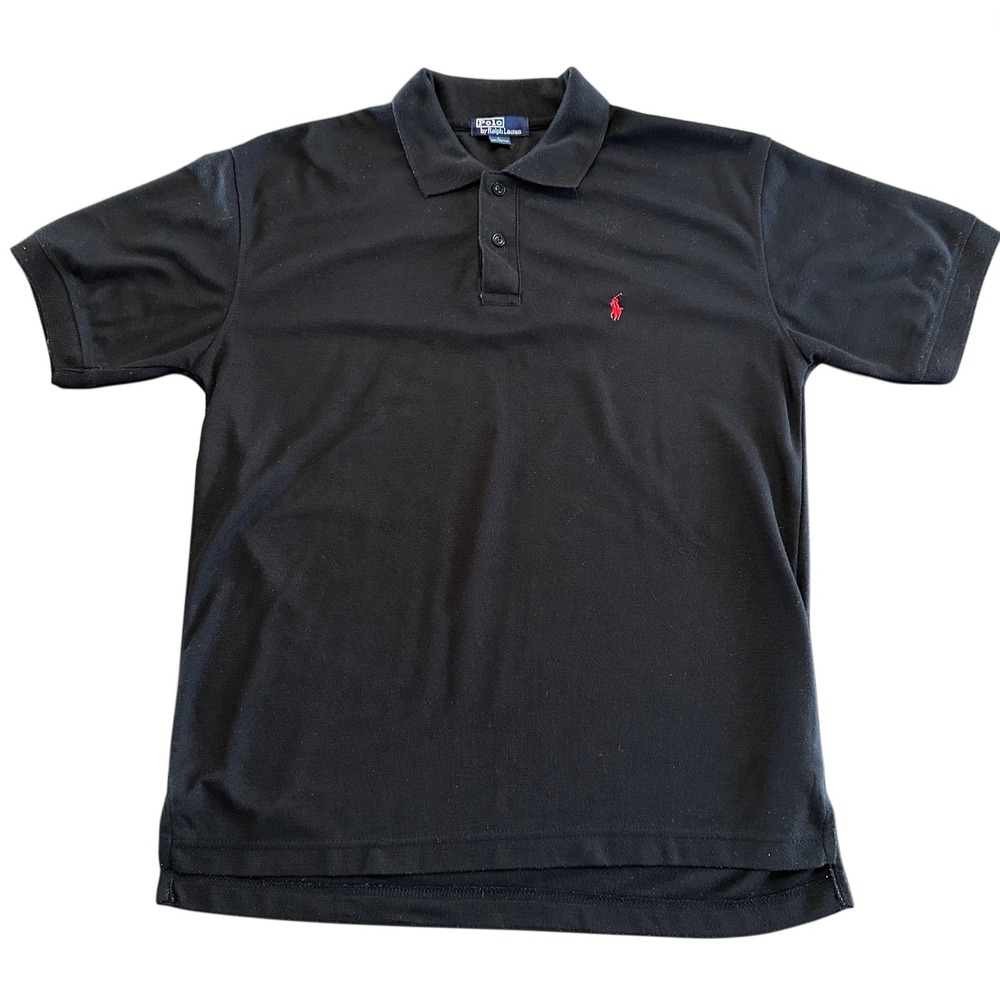 Polo Ralph Lauren Mens Large Black Short Sleeve Pique Polo Shirt Red Pony Logo